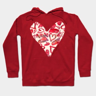 Red Watercolor Hearts Surface Pattern Hoodie